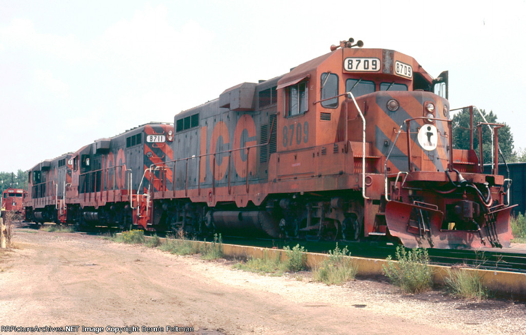 Illinois Central Gulf GP11's 8709, 8711 & 8716, awaiting their call to